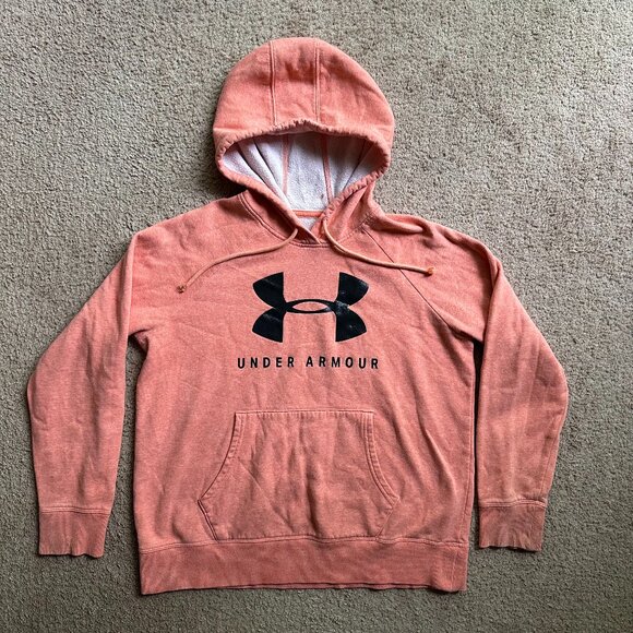 Under Armour Sweatshirt Womens Medium Hoodie Pink Fleece Pockets Long Sleeve - Picture 1 of 11